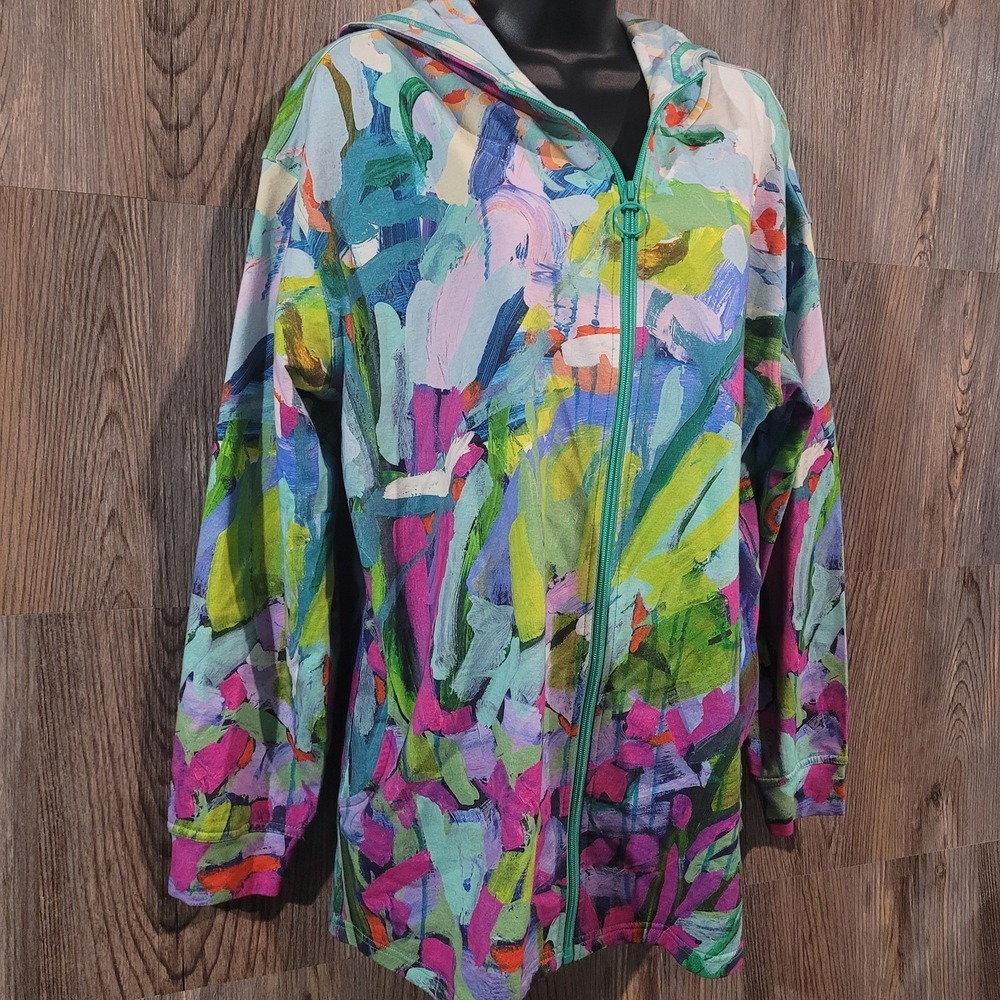 Claire Desjardins Activewear Full Zip Hoodie Tunic XL Art to Wear Colorful - Picture 2 of 13
